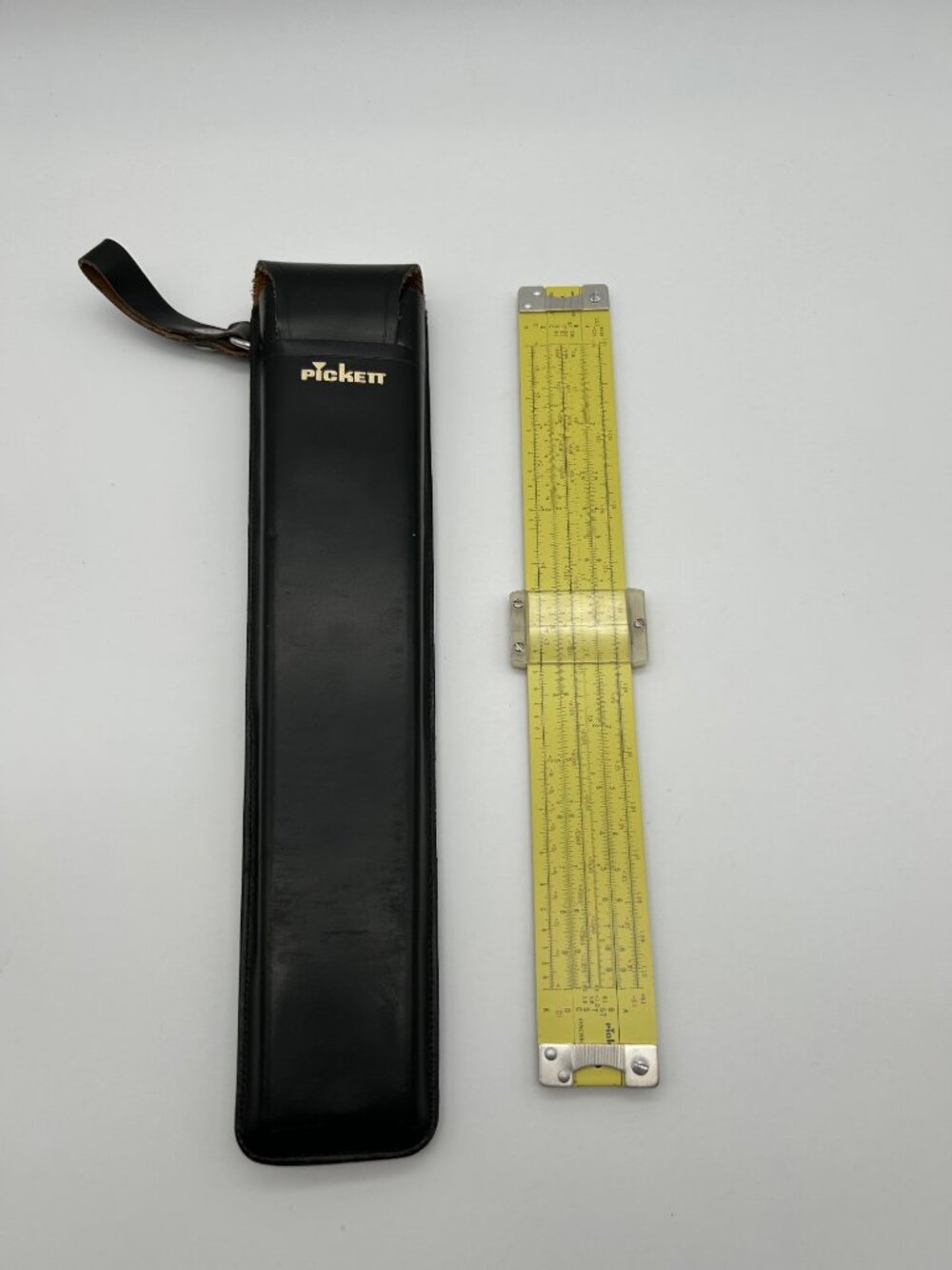 Vintage Pickett N800-ES All-Metal Slide Rule Eye Saver Black Leather Case USA